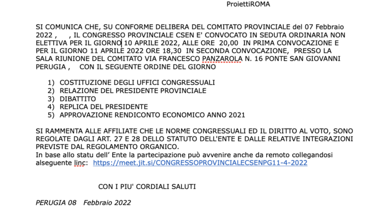 Convocazione Consiglio Provinciale del 07 Febbraio 2022